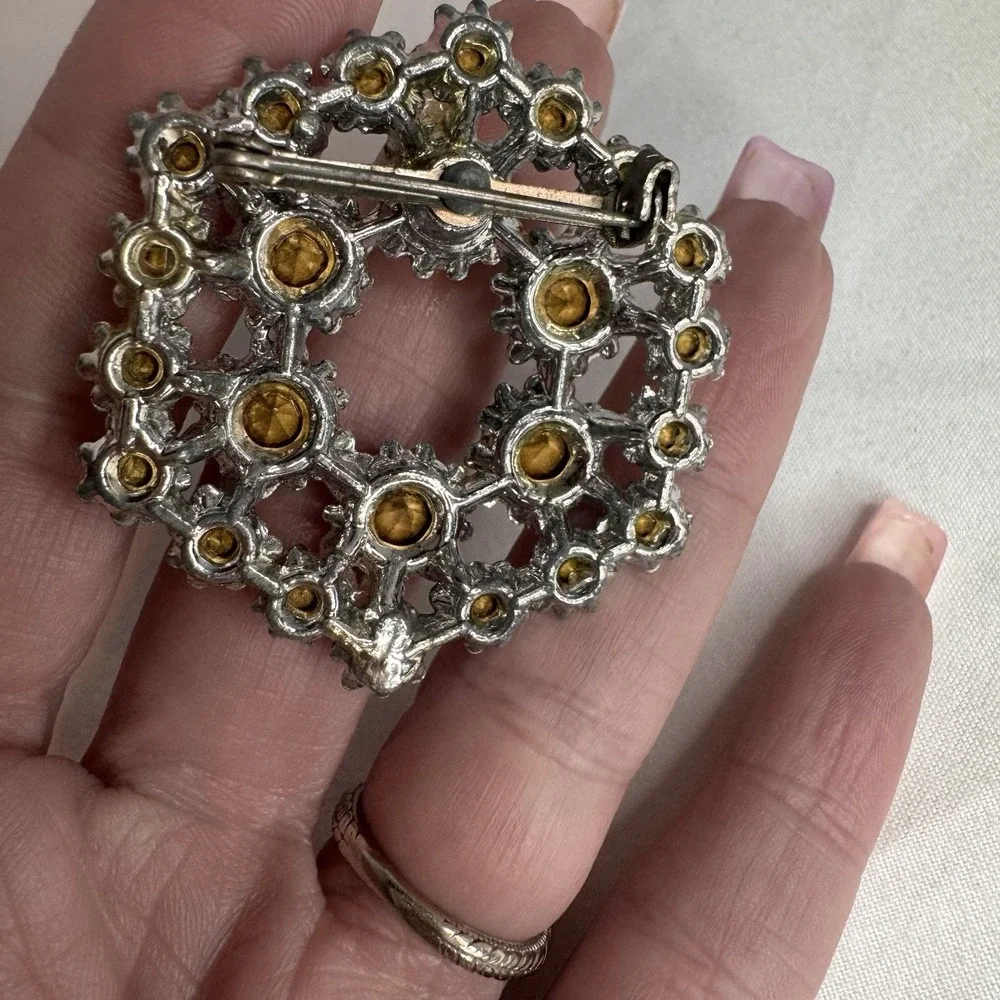Vintage Art Deco‎ Rhinestone Brooch Silver Tone